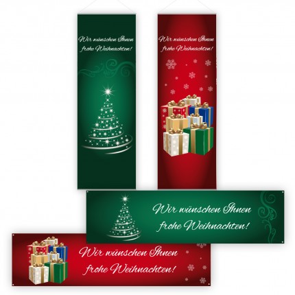 Spannband-Werbebanner und Innendekofahnen mit Weihnachtsmotiv - Weihnachtsbanner - Weihnachtsfahnen