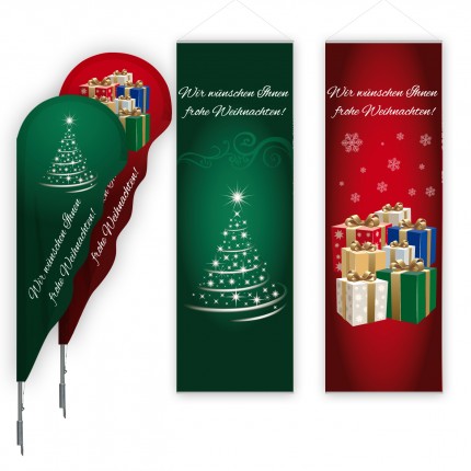 Beachflags und Innendekofahnen mit Weihnachtsmotiv - Weihnachtsbanner - Weihnachtsfahnen